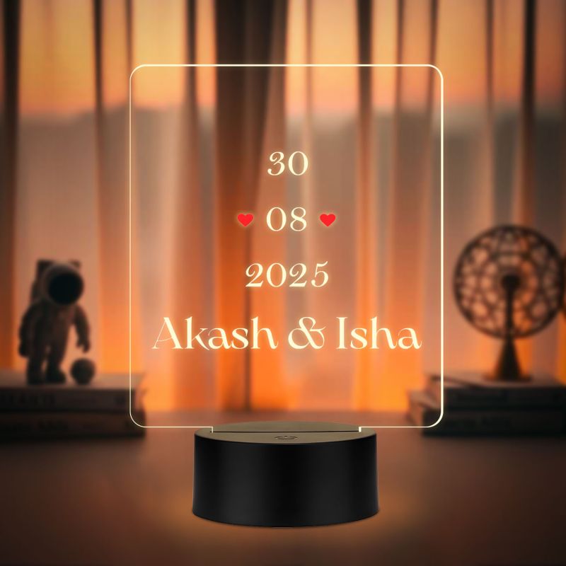 Personalized Couple Name LED Night Lamp Custom with Name & Date Unique Gift for Anniversary, Wedding, Marriage, Valentine Day, Birthday Warm White Light (Date & Name)